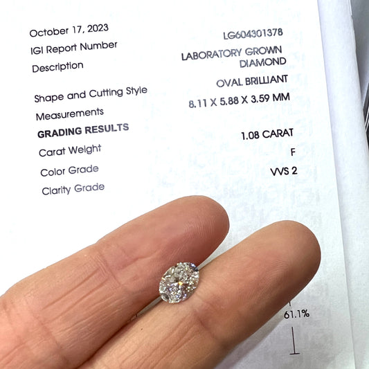 Diamante de Laboratorio 1.08qts Oval